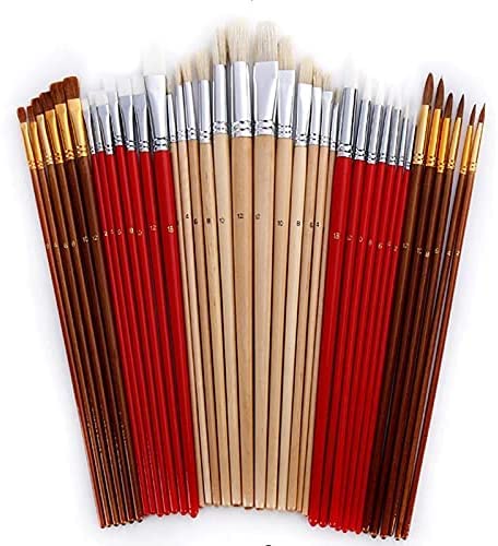 OLOTU Astuccio Set di 38 pennelli per Pittura con Custodia per Borsa in Tela Manico in Legno Forniture artistiche per Capelli Sintetici Lunghi per Acquerello Acrilico ad Olio Portatile
