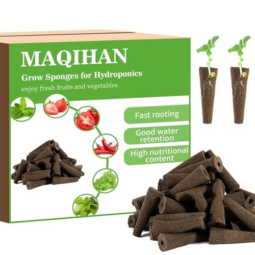 MAQIHAN 50 Grow Sponges for Hydroponics - Seed Pods for Garden Seed Starter Pods Growing System Plant for Seed Plugs Garden Cube Sponges Replacement