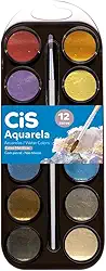 Aquarela Escolar Cores Metálicas CIS, Estojo Com 12 Cores + Pincel