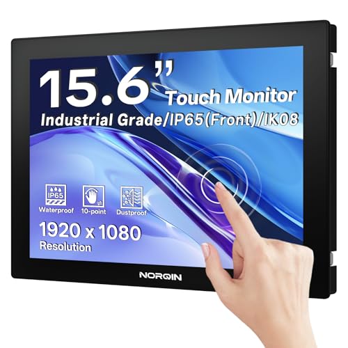 Image of 15.6 Inch Industrial Touchscreen Monitor,IP65 Waterproof LCD Display | 10-Point Capacitive Touch,VESA Mount,HDMI /VGA /DVI /USB /AUDIO,Rugged for Medical,Factory, Kiosks,POS.1920x1080 Resolution