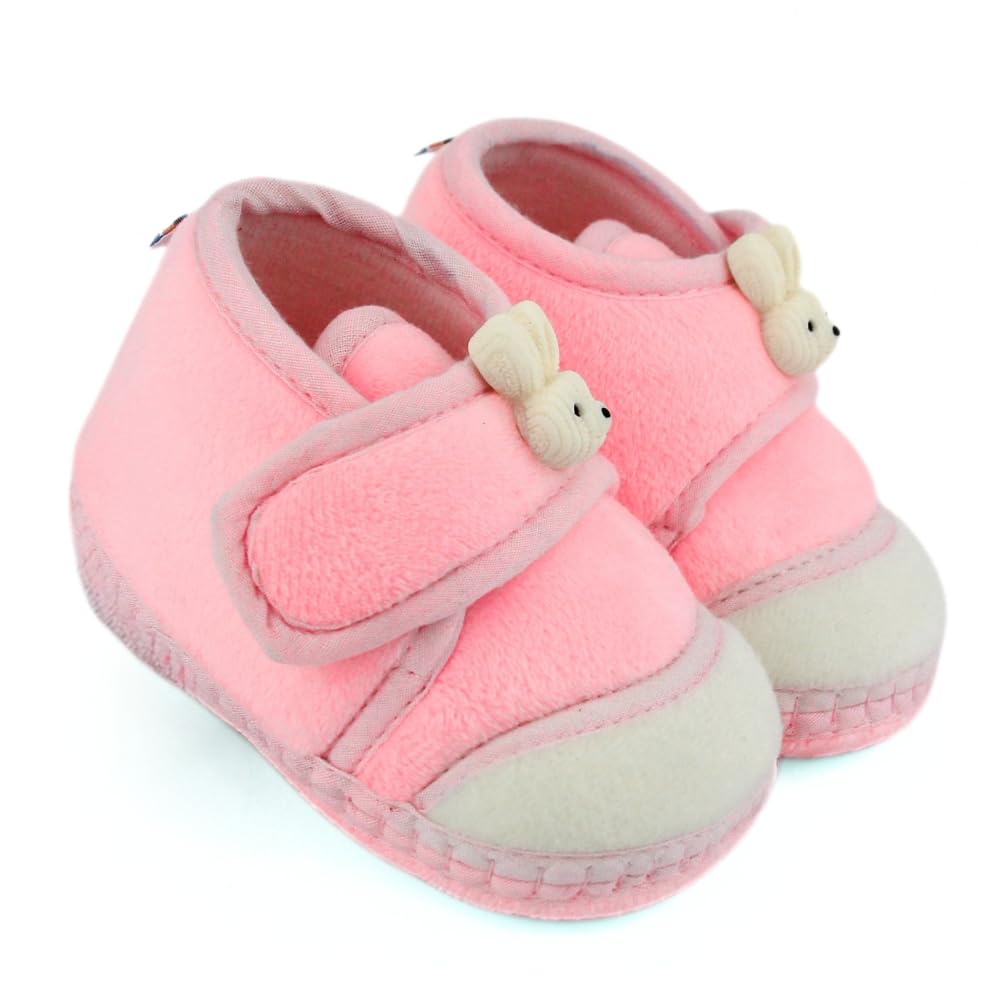 neska moda 6 To 12 Months Baby Boys & Baby Girls Velboa Rabbit Face Pink,White Hook & Loop Shoe Booties-BT5616-picture-15