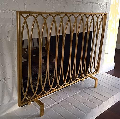 Metal Fireplace Screen Cover - Single Panel Fire Guard, Heavy Duty Decorative Spark Protector for Indoor Use - Stylish Gold and Black Design, Safe Fire Safety Solution