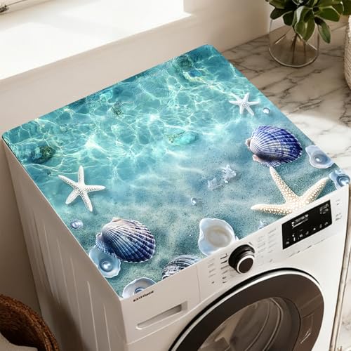 Image of Washer Dryer Top Cover Mat, Non-Slip Laundry Room Decor, Laundry Room Kitchen Appliance Decor Protector Universal 23.6 inchx19.7 inch (Sea)
