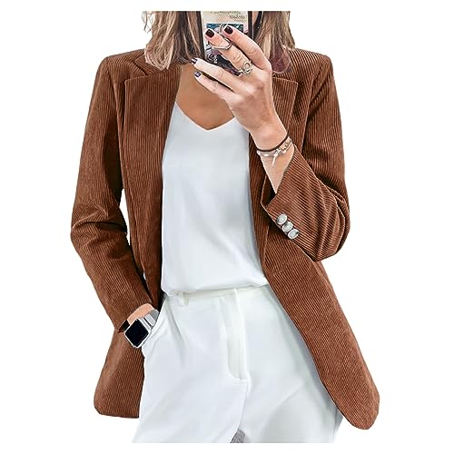 QREXVOG Damen Blazer Cord -Strickjacke Schlanke Feste Farbe Casua...
