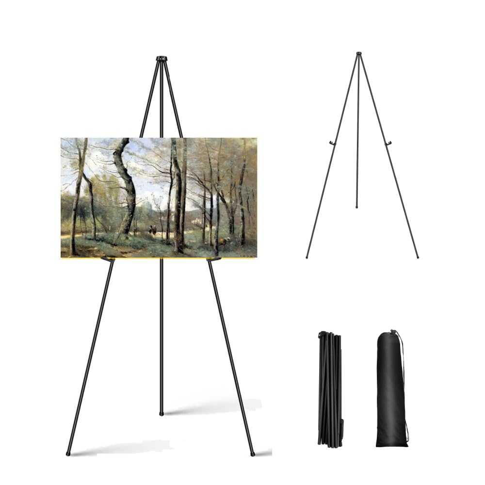 168cm Artist Easels Display Easel Stand Foldable Display Stand for Wedding Sign & Poster Metal Balck Easel Folding Tripod Easel for Displaying Photos, Card, Canvases, Wedding