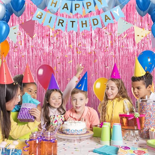 Image of Crosize 7 Pack 3.3 x 9.9 ft Pink Foil Fringe Glitter Curtains Party Decorations, Tinsel Backdrop for Parties, Door Streamers for Birthday, Photo Booth Backdrops, Party Decor