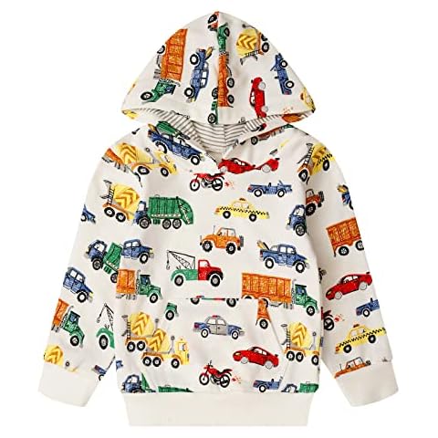 RETSUGO Baby Boys Dinosaurs Hoodie Boy Girls Truck Pullover with Pocket Toddler Boy Kids Rocket Sweatshirt 2-7Years cars-8146-4T Cover