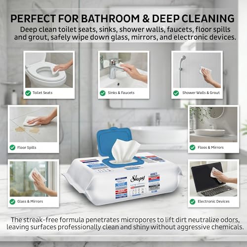 Image of Sleepy Easy Clean XL Heavy Duty Cleaning Wipes (100 Count) - Chlorine-Free Bleach & Vinegar Formula - Large 8 inchx8 inch Multi Surface Scrubbing Wipes for Bathroom, Grout, Tile, Glass, Carpet Spots & Stain