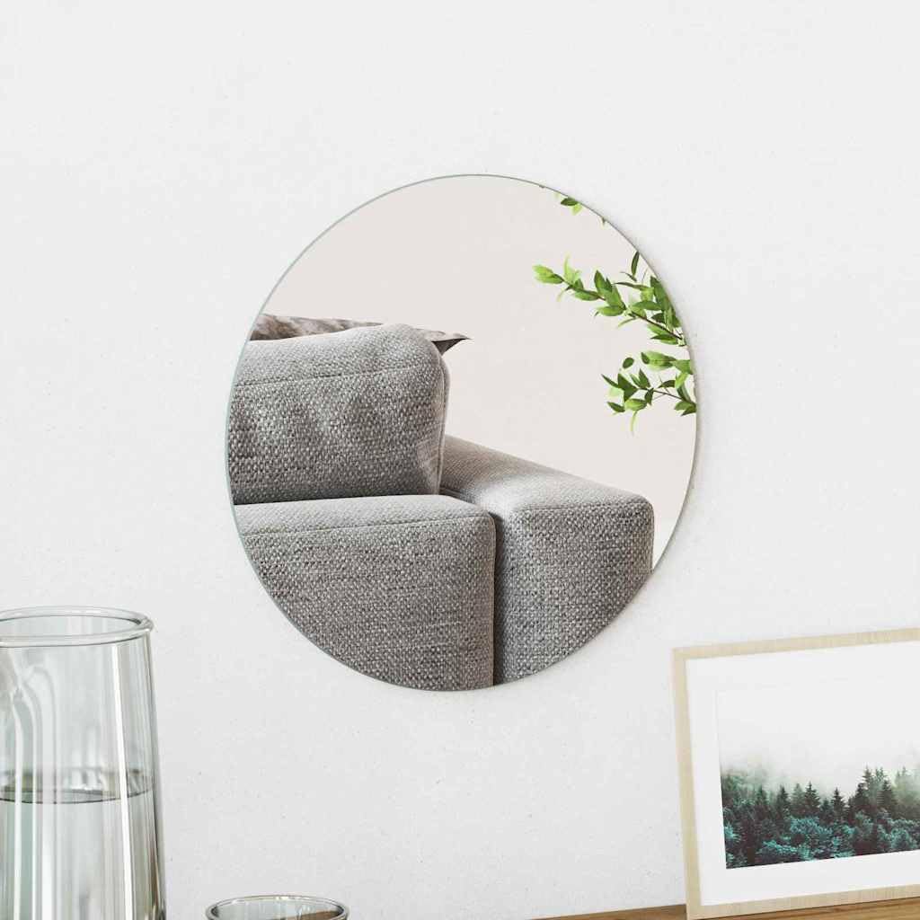 Miroir mural rond 30 cm verre trempé pour salon et chambre