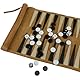 ELLENNE - Backgammon aus echtem Leder mit handgenähten Nähten - tragbar für Reisen aufrollbar