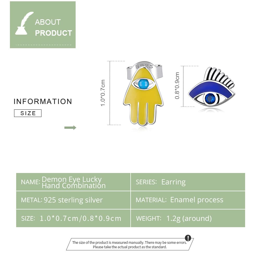 WZGWDC Sterling-Silber-Schmuck, 925er-Sterlingsilber, Dämonenauge und Glückshand-Kombinations-Ohrstecker für Frauen, Trendiger Ohrenschmuck, Party-Geschenk