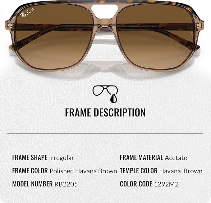 Image of Ray-Ban RB2205 BILL ONE Square-Round Shaped Sunglasses for Men & Women with Official RAYBAN Eyewear Kit