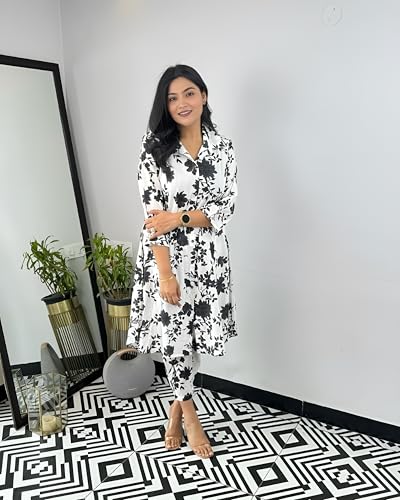 Image of LookMark Women's Cotton Blend Trendy Regular Fit Solid Printed Kurti with Stright Bottom |Kurti Set for Women
