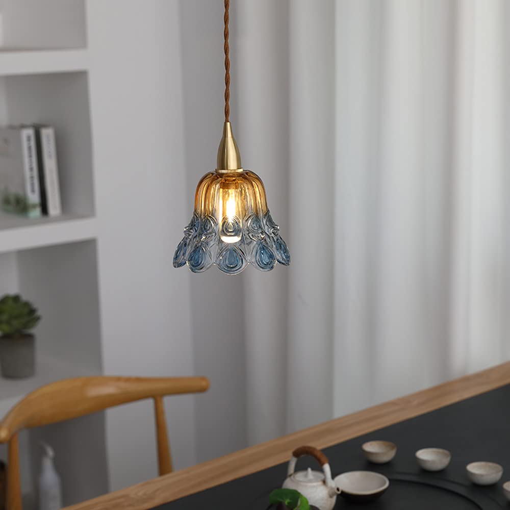 SweAtz Lámpara colgante de cristal nórdico estilo Tiffany, lámpara colgante moderna, mini lámpara de techo, lámparas de suspensión E14 para cocina, isla, comedor, mesita de noche, cafetería