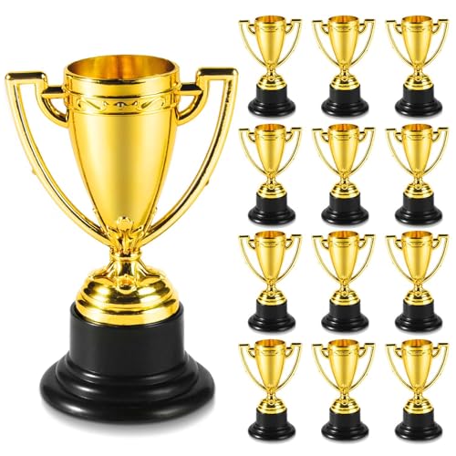 SenseYo 12 Pack Mini Trophies Cups Gold Trophy Award Plastic Trophies for Kid 4 Inch Award Trophies for Kids Party Favors Winning Prizes