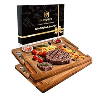 MAVOTER Steakbrett mit Messer und Gabel, 2 Stück