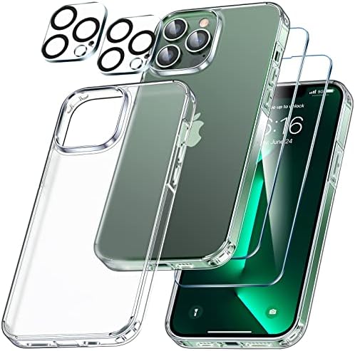 [5-in-1] LK for iPhone 13 Pro Max Case, 2 Packs Tempered Glass Screen Protector & 2 Packs Camera Protectors, Matte-Finish, All-Round Protection, Shockproof, Anti-Scratches Kit for iPhone 13 Pro Max