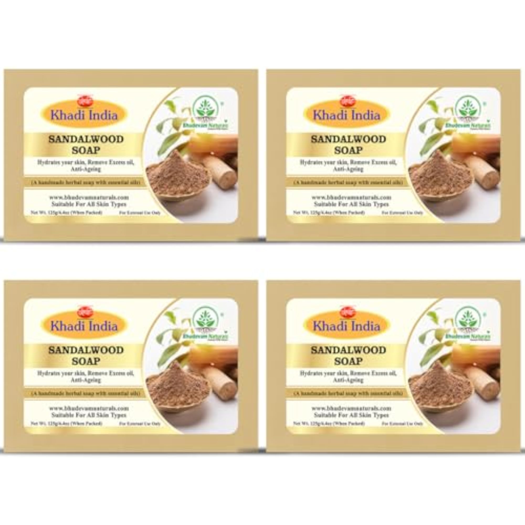 Khadi Handmade Herbal Sandalwood Bath Soap, Pack of 4