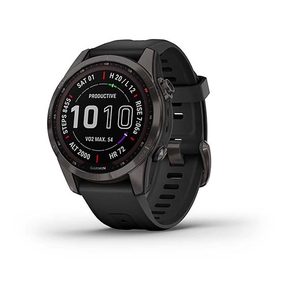Garmin Fenix 7S Sapphire SolCarbon Grey DLC Ti mit schwarzem Band EMEA