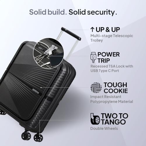 Image of American Tourister Cabin AIRCONIC2.0 SP 55 cm Small Front Opening Polypropylene (PP) Hard 8 Wheels Spinner Luggage /Suitcase /Trolley Bag for Travel (Black)