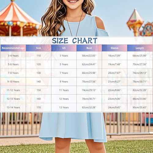 Girls Cold Shoulder Striped Dress Summer Short Sleeve Tshirt Dresses Swing Midi Sundress with Pockets2