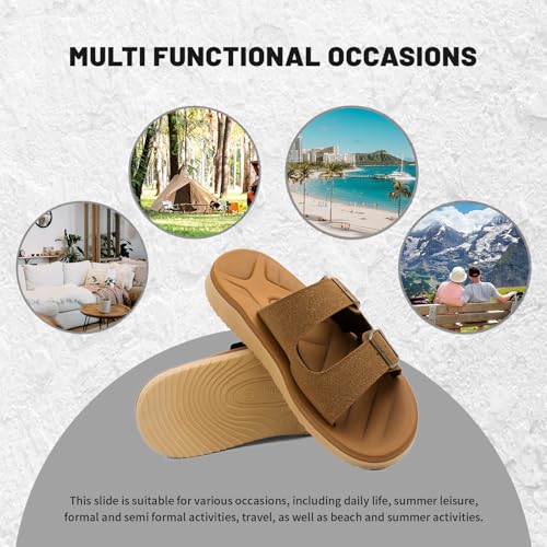 Image of Mens Sandals Arch Support Comfortable Beach Slides with Adjustable Buckle Straps Slippers for Men