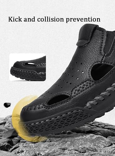 Mens Closed Toe Leather Sandals For Men Breathable Summer Shoes Fisherman Men's Outdoor Casual Shoe3