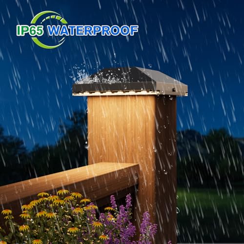 Jofios HWL999A Solar Post Cap Lights Outdoor 16Pack - Waterproof Solar Fence Post Lights Fit 4X4 Wooden/Vinyl Posts, Black Solar Deck Post Lights Emit Warm White thumb #3