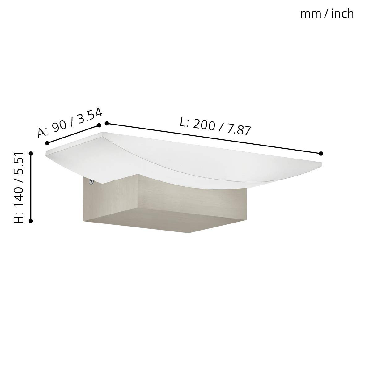 EGLO LED Lámpara de pared Metrass, aplique moderno de una luz, iluminación | de pared interior en aluminio y plástico, lámpara de salón en níquel mate satinado, luz LED de pasillo blanco cálido
