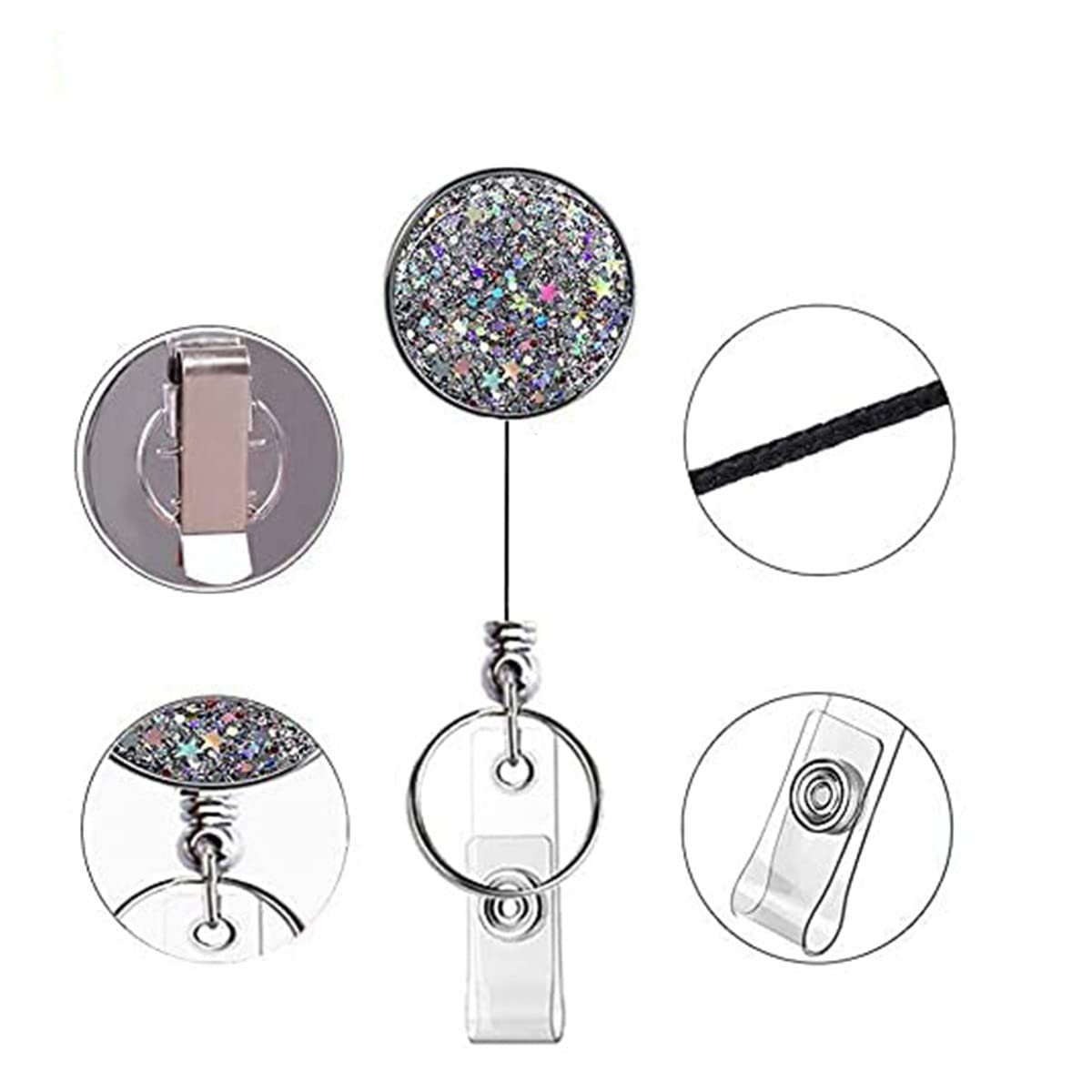 FZLANQ 3 Pcs Retractable Badge Holders Glittery Badge Clips Nursing Badge Reel Retractable ID Holder Retractable Badge Reels for Nurse Teacher Student - Image 3