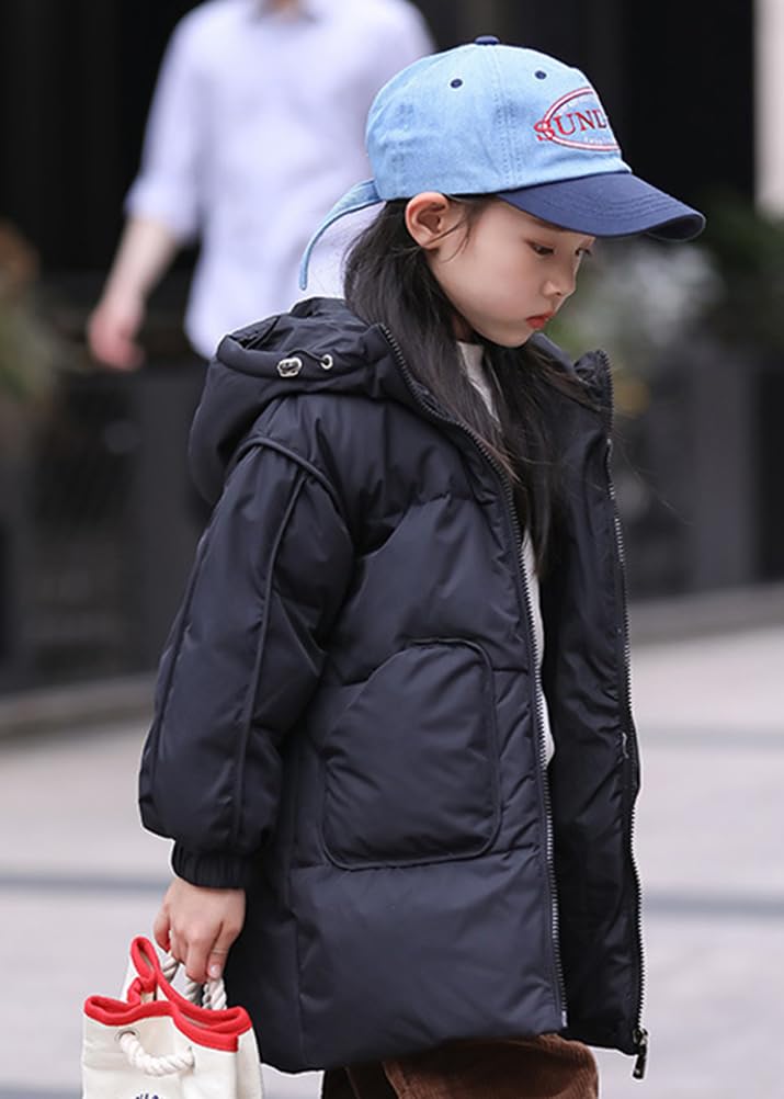 Piumino Bambina di Media Lunghezza Stampato Invernale Ragazza per Caldo Piumino con Cappuccio in Pelliccia con Tasca con Zip