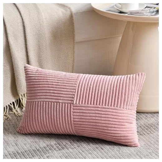Fancy Homi Blush Pink Lumbar Decorative Throw Pillow Covers 12x20 Inch for Living Room Couch Bed, Rustic Farmhouse Boho Home Decor, Soft Striped Corduroy Rectangle Accent Cushion Case 30x50 cm