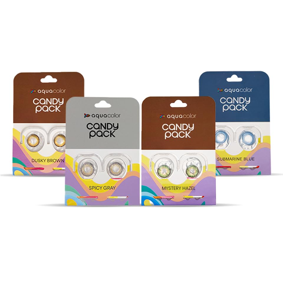 Image of Aquacolor Contact Lens pack of 4 (Submarine Blue, Spicy Grey, Mystery Hazel & Dusky Brown)