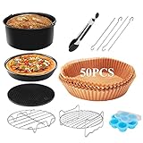 [Expande las posibilidades de cocinar] - nuestros accesorios para freidoras de aire se pueden usar para hacer pizza, pasteles, huevos, alitas de pollo, brochetas, papas fritas y más. El soporte de metal y la rejilla multiusos pueden expandir el espacio dentro de la freidora, para que pueda preparar diferentes alimentos al mismo tiempo, lo que le ahorra tiempo.