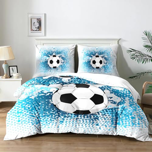 Yzehomijia Housse de Couette et Parure de Lit sur Le Thème du Football pour Enfant - Ensemble de Lit 3 Pièces (200x200 cm + 2x65x55 cm) - Confort...
