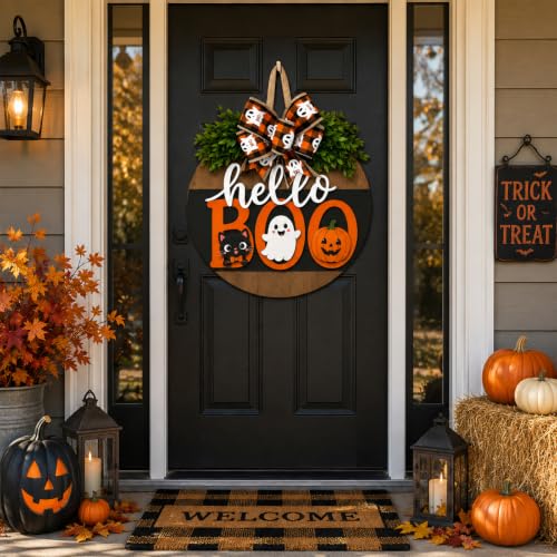 Image of Cute Halloween Ghost Wreath Hanger Sign Decorations for Front Door Wreaths (Cute Halloween Ghost)