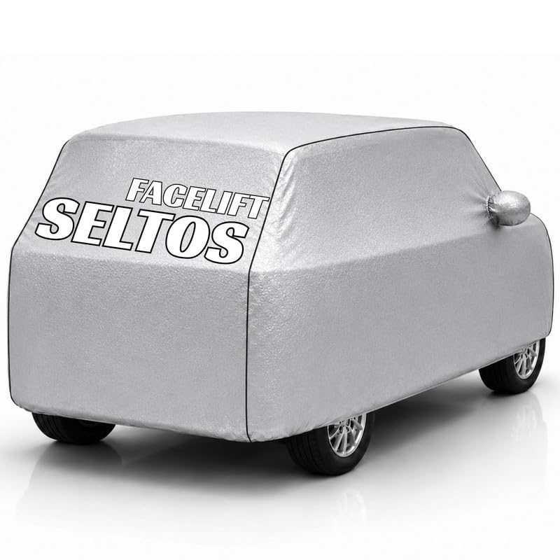 Image of Back-Boo Heavy Waterproof Seltos Facelift Car Cover | Polyester Car Body Covers for Rain & Sun | UV Protection, Dustproof, Scratch Resistant, Windproof, Heat Resistant, Custom Fit - (Silver)