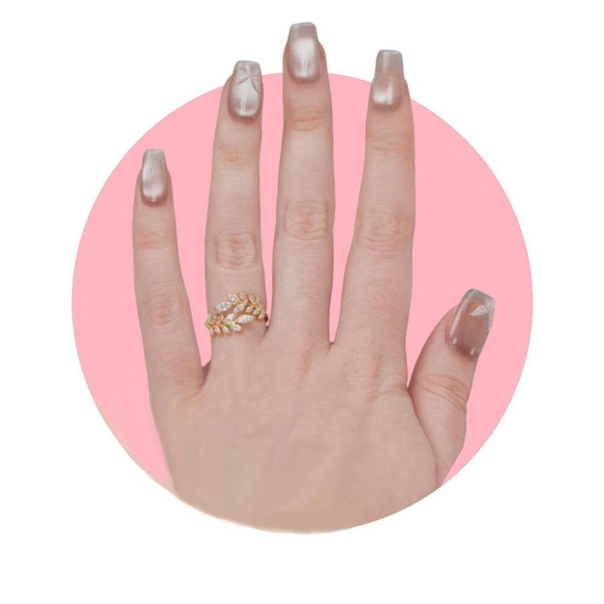 TUGE NAIL Blossom Series 100% Handcrafted Press On Nails Nail Art, Cat's Eye Effect, French Tip Nail, C Long(19mm) (Spring
