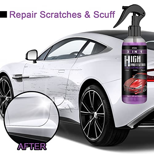 3 In 1 High Protection Fast Car Ceramic Coating Spray, Car Scratch Nano Repair Spray, Car Coating Fast Wax Polishing Spray, Plastic Refresher, Fast Fine Scratch Repair(2Pcs*100Ml+2 Towel) #TOP2