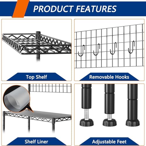 Image of Premium Heavy-Duty 4-Tier Black Metal Wire Storage Rack Shelf Organizer | Adjustable Multipurpose Freestanding Shelving Unit for Home, Office, Kitchen | Size 17 inch D x 27 inch W x 60 inch H Inch