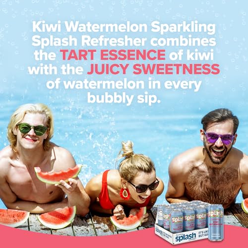 Image of SPLASH REFRESHER Sparkling Water, Kiwi Watermelon - 12-Pack, 16 Fl Oz Cans - Flavored Carbonated Seltzer Water with Electrolytes, Zero Sugar & Zero Calories