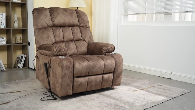 Sillón eléctrico reclinable marrón de terciopelo miniatura 7