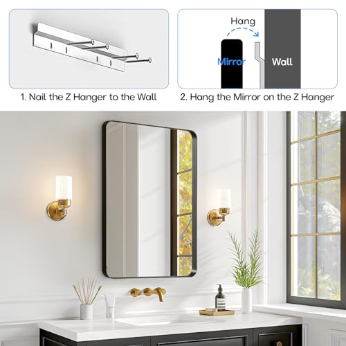 Image of USHOWER Black Bathroom Vanity Mirror for Over Sink, 24 x 36 Inch Rectangle Mirror for Bedroom, Bathroom, Entryway, Wall Mounted & Metal Frame, Tempered Glass, 2-Pack