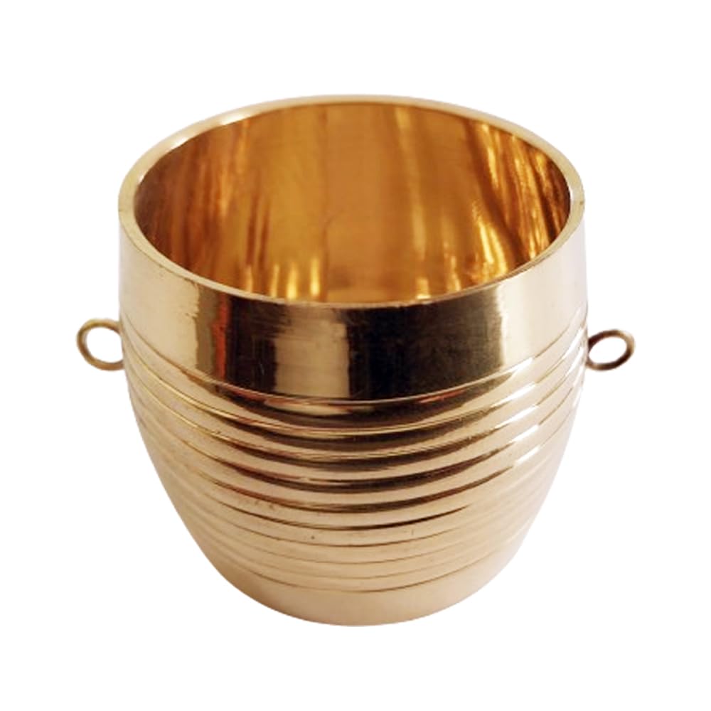 Glossy Finish Pure Brass Changazhi Para for Pooja Room Décor - Traditional Kerala Handicraft With Cute Handles, 6 CM