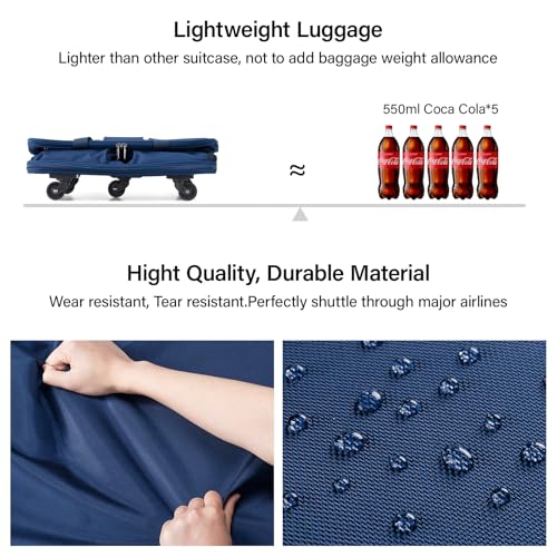 Image of Hanke Suitcases with Wheels Expandable Foldable Luggage Bag Suitcase Collapsible Rolling Travel Bag Duffel Bag for Men Women Lightweight Suitcases without Telescoping Handle, Blue, Expandable Foldable