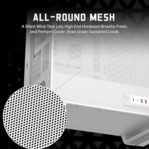 Image of GOLDEN FIELD WindChaser Computer Case Micro ATX Mid Tower Chassis - Fully Mesh Panel with Tool-Free Design, 360mm Radiator | 180mm CPU Cooler | 410mm GPU | USB3.0 | Type-C, Gaming PC Case -White