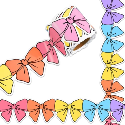 Image of Whaline 32.8ft Colorful Bow Bulletin Board Border Bright Color Bow Tie Die-Cut Border Trim for Home Office Classroom Chalkboard Decoration