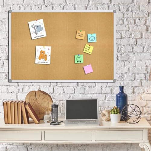 Lockways Cork Board Bulletin Board, Double Sided Corkboard 48 x 31, Wall-Mounted Aluminum Framed Message Presentation Notice Board - Thumbnail 5