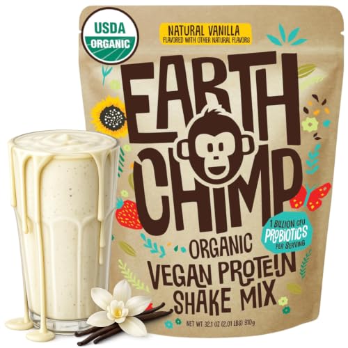 EarthChimp Organic Vegan Protein Powder with Probiotics, 26 Servings 32 Oz
