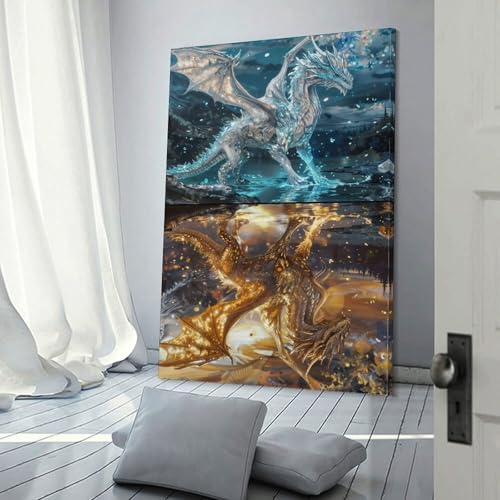 Toile murale de dragons inversés pour salon moderne et contemporain 30x45cm